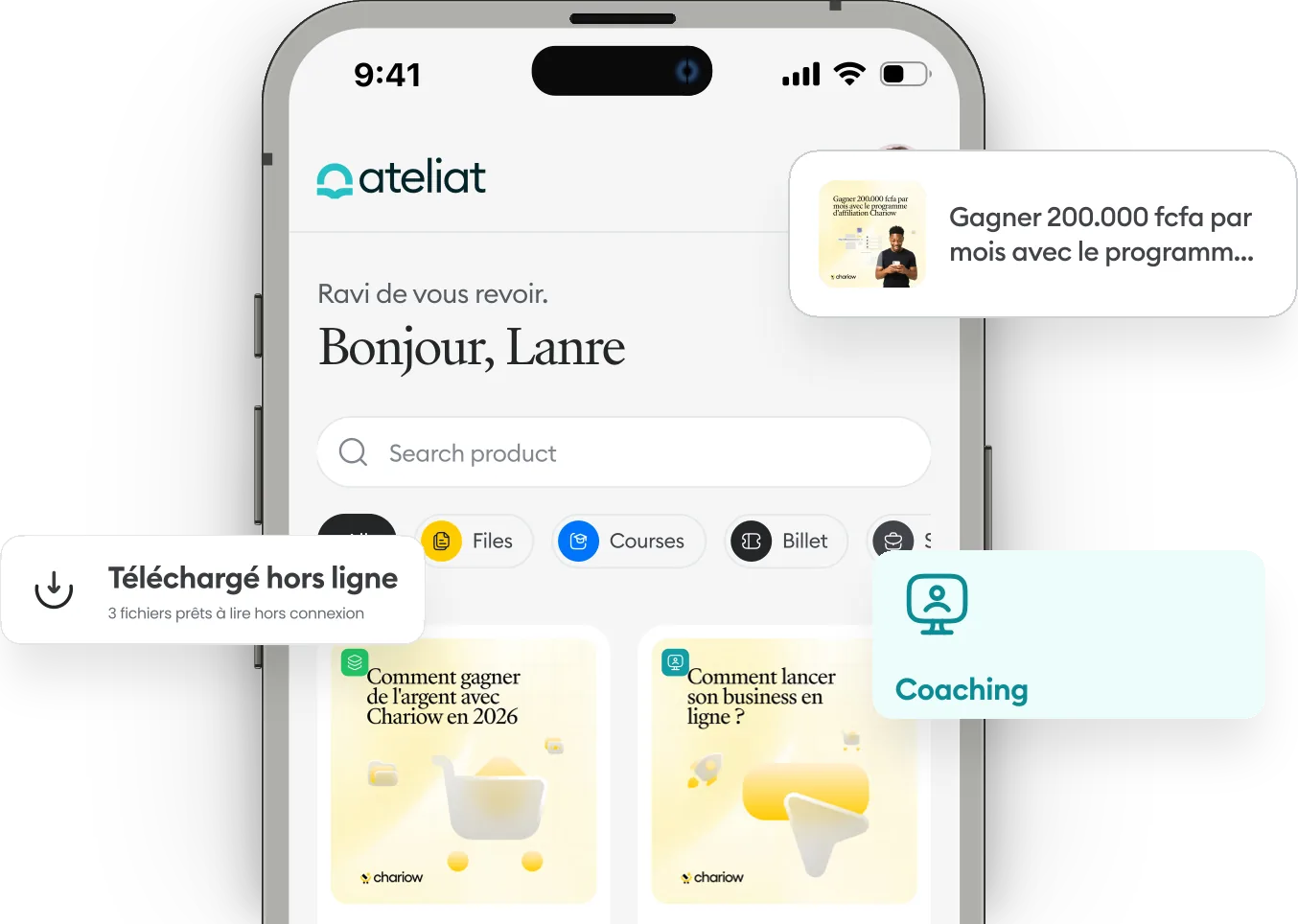The Ateliat app showing a customer's purchase library